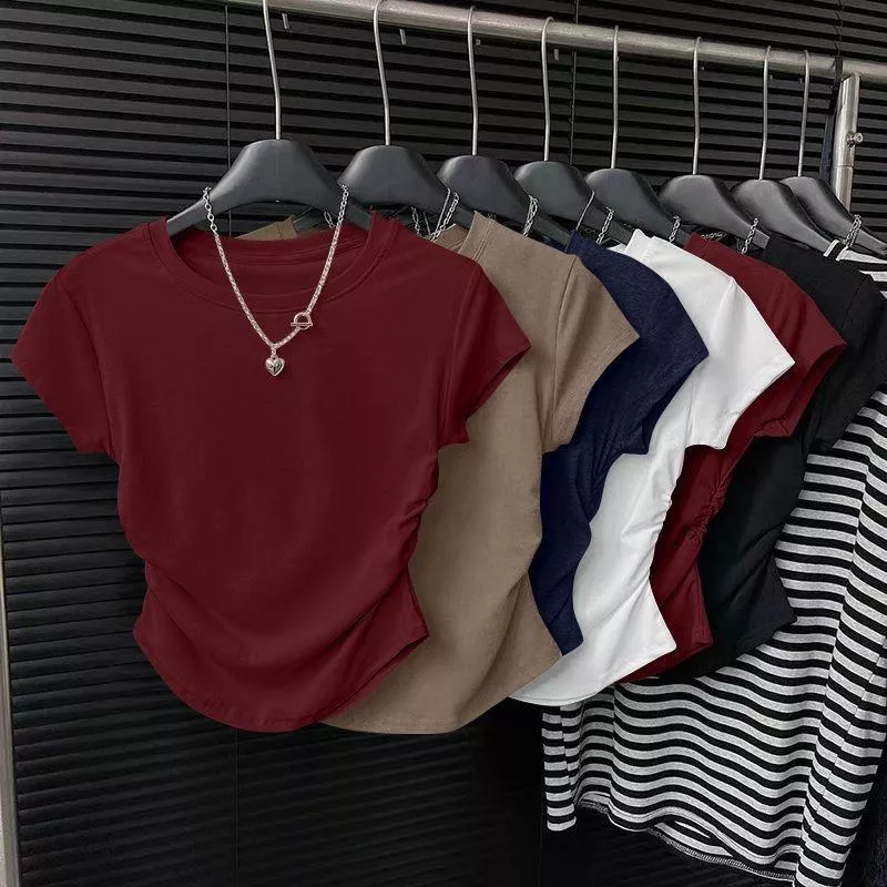 Kaos Polos Pinggang Kerut T恤腰部收緊