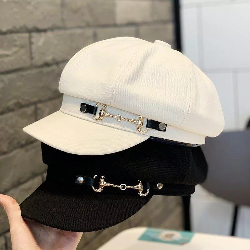 Topi Newsboy Rantai Emas – Fashion Vintage Elegan 🧢 金鏈報童帽 – 復古優雅韓系時尚款