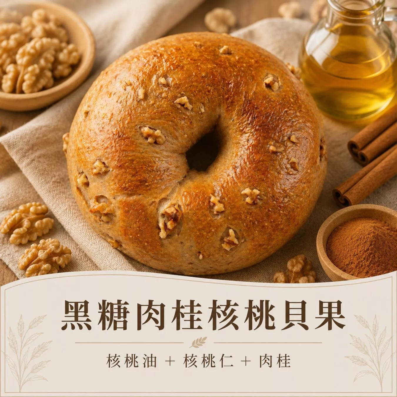黑糖核桃熊(黑糖肉桂核桃米貝果)