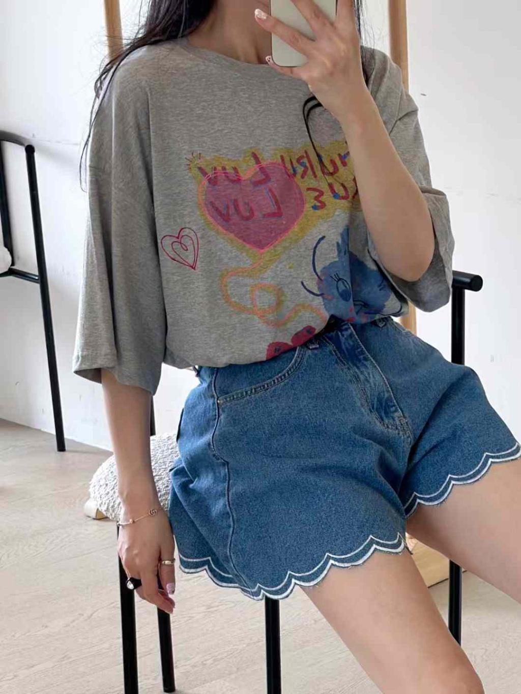 23P正韓夏季牛仔花瓣邊裙