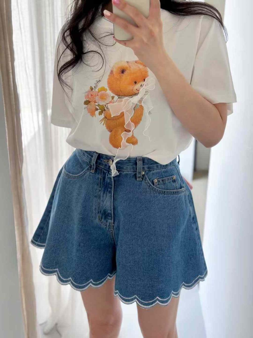 23P正韓夏季牛仔花瓣邊裙