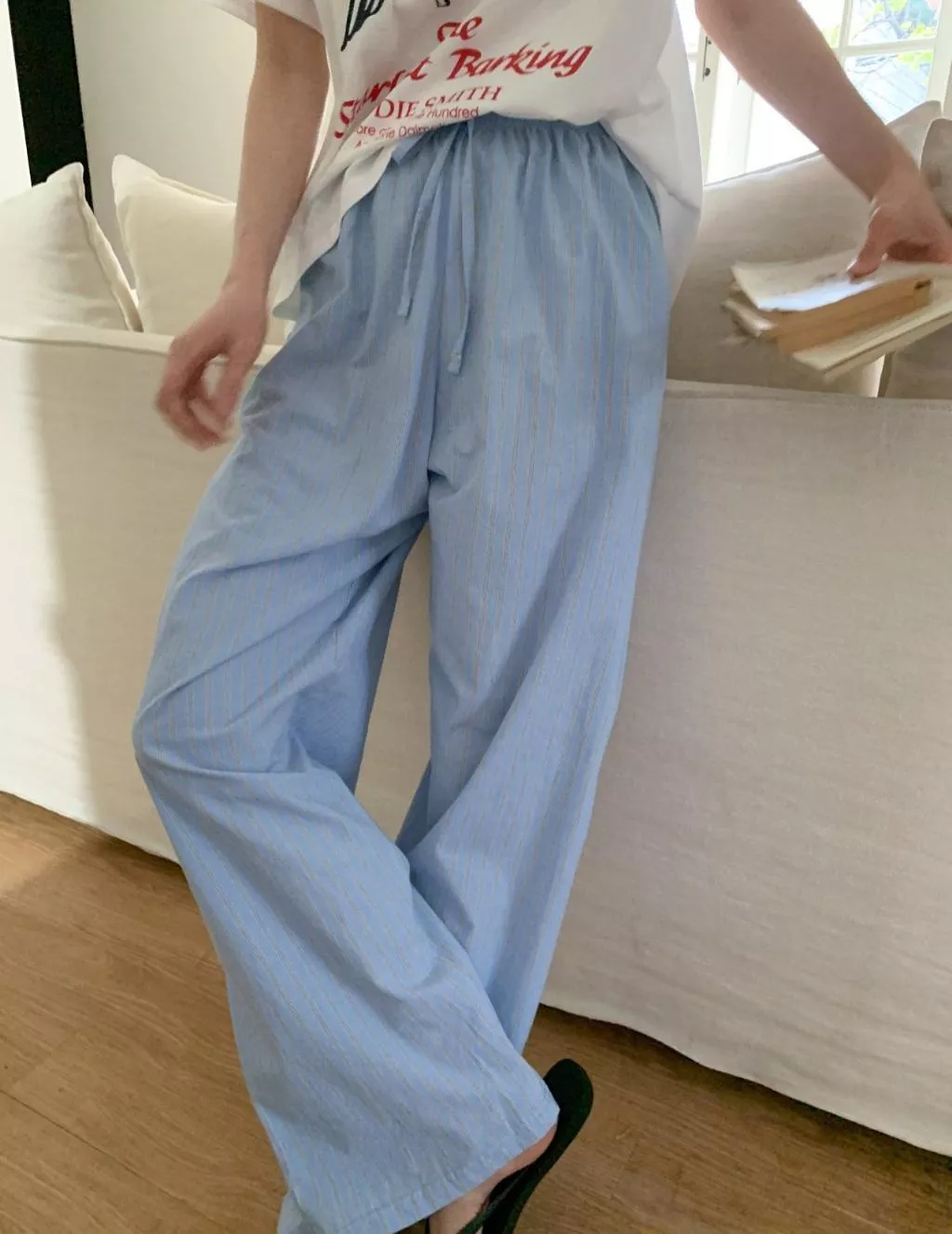 23P正韓夏季直條紋休閒褲