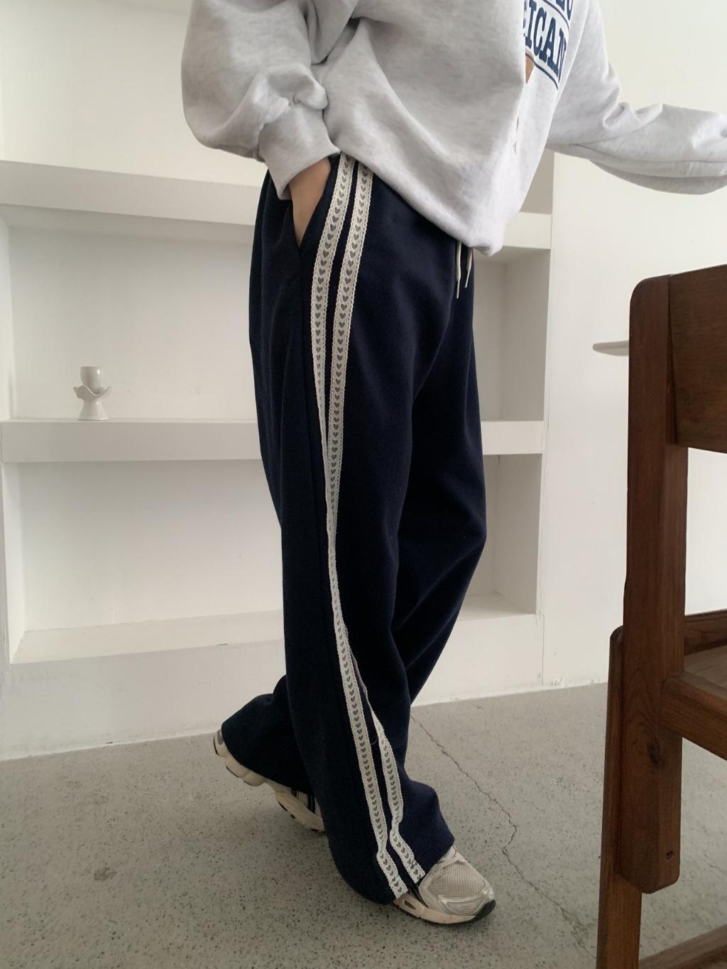 23P正韓夏季邊條愛心休閒褲
