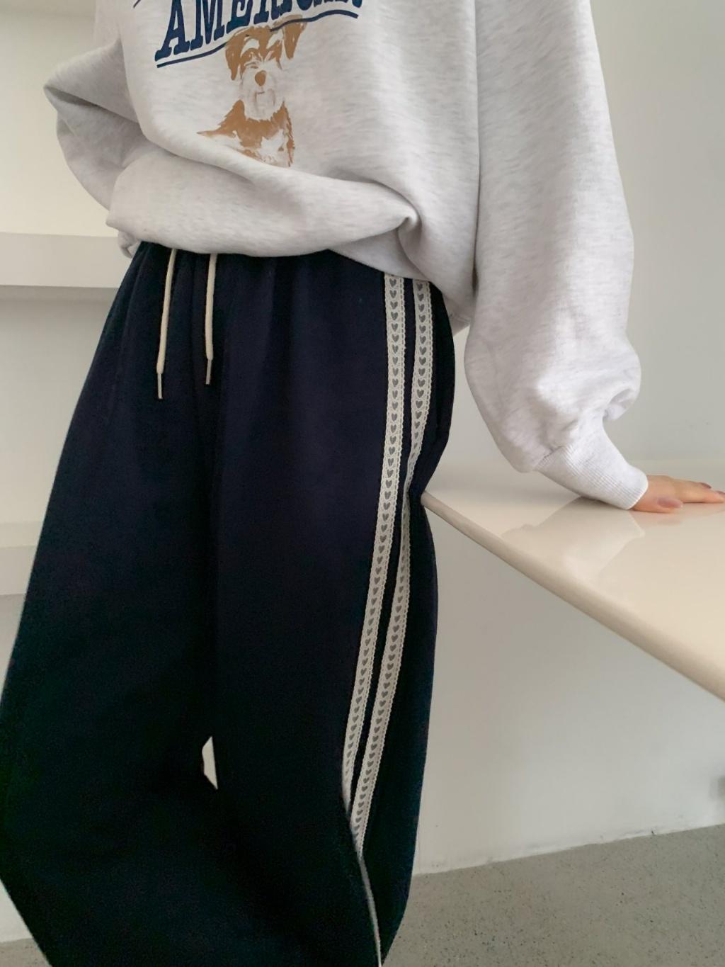 23P正韓夏季邊條愛心休閒褲