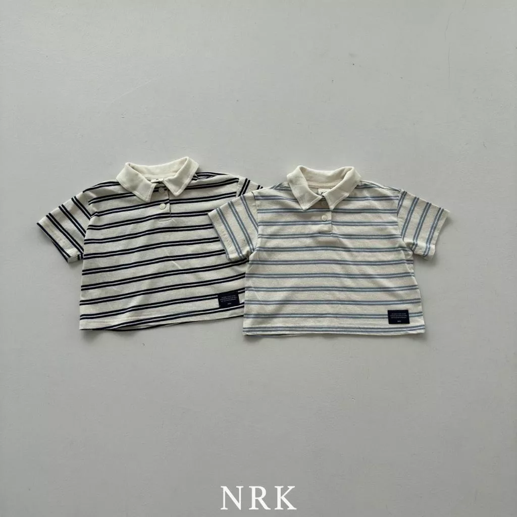 Nrk 25P 雙細條紋小標籤POLO上衣