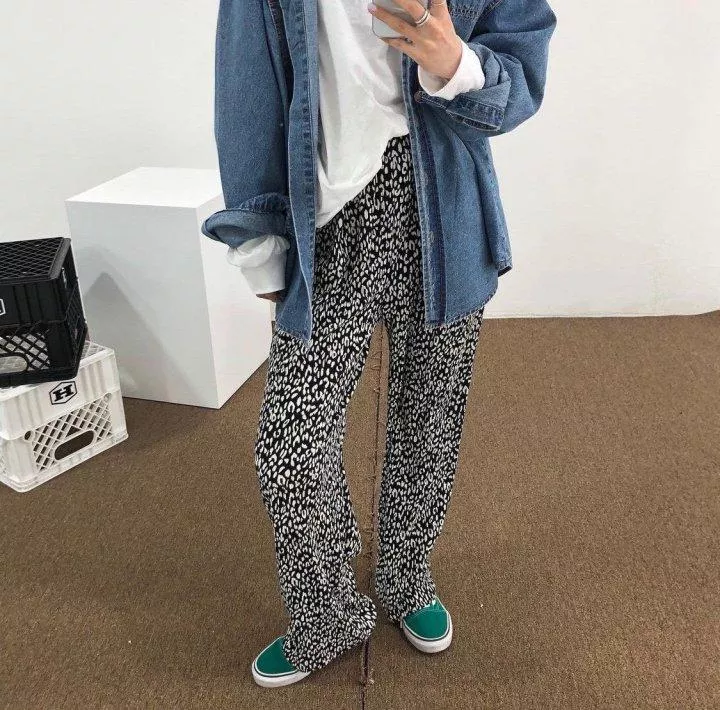25P正韓超舒服豹紋長褲