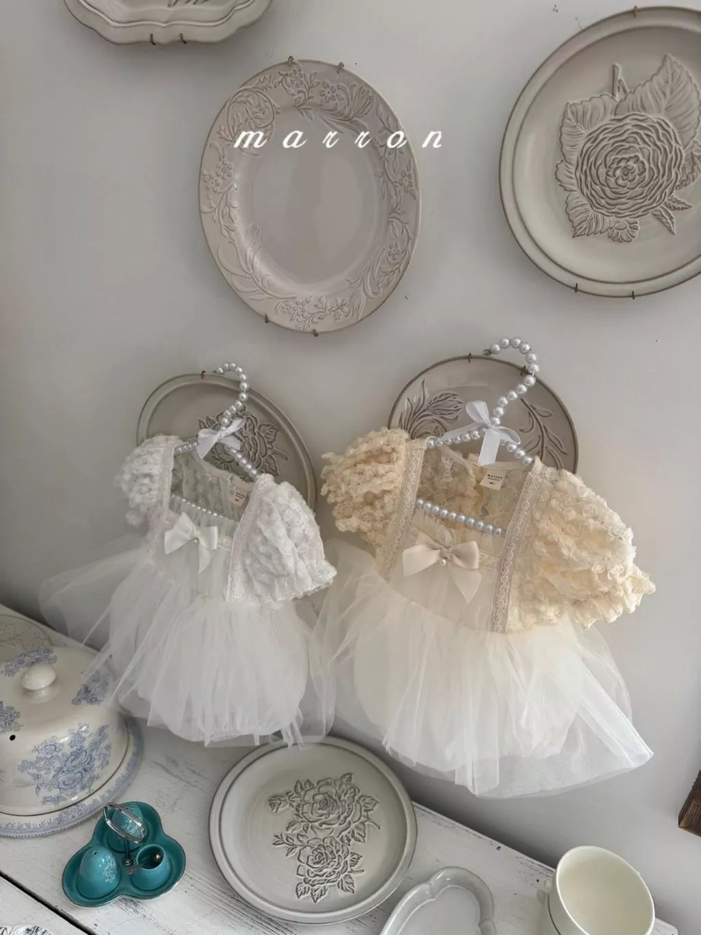 Marron  25P 泡泡袖蝴蝶結法式小禮服包屁衣