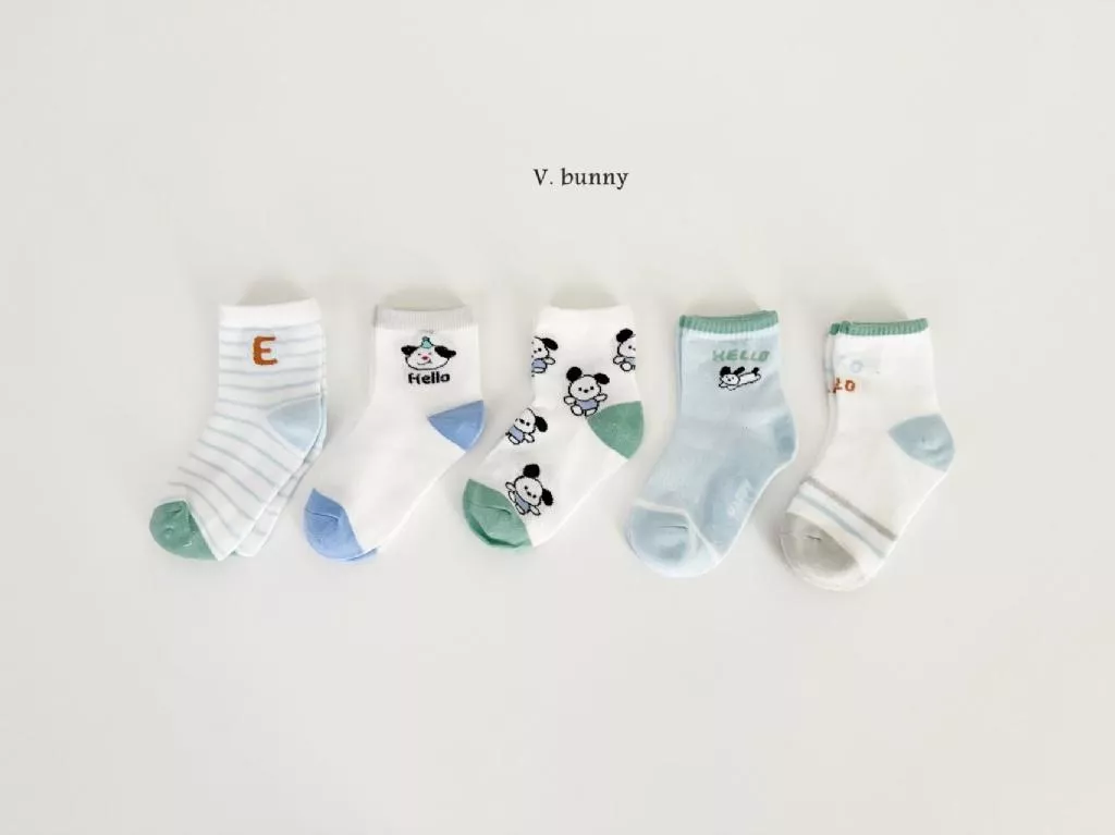 Vbunny 25P 藍色Hello狗狗襪襪套組