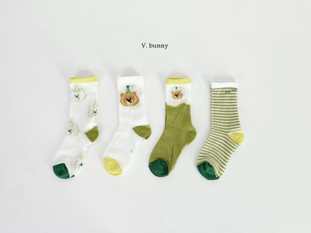 Vbunny 25P黃綠色生日熊襪襪套組