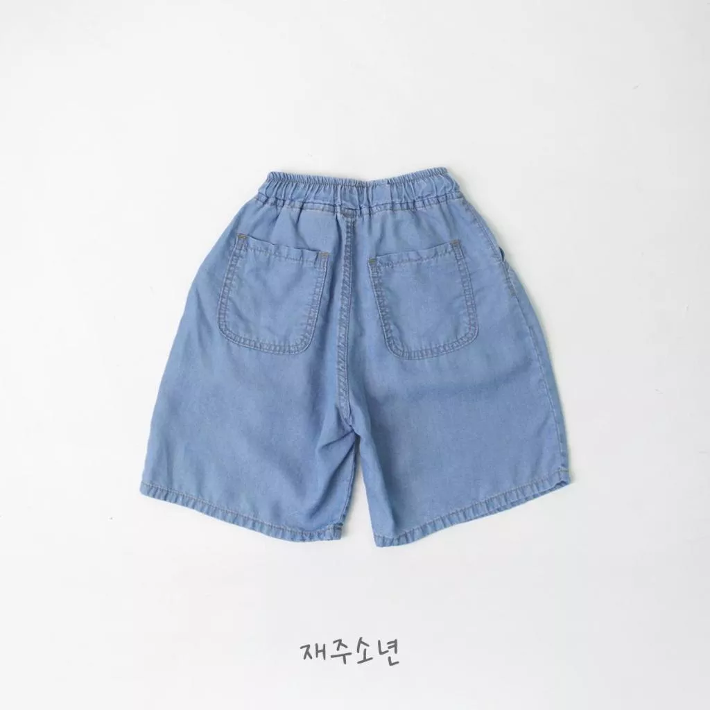 Wittyboy 25P 淺藍棉質抽繩五分寬褲