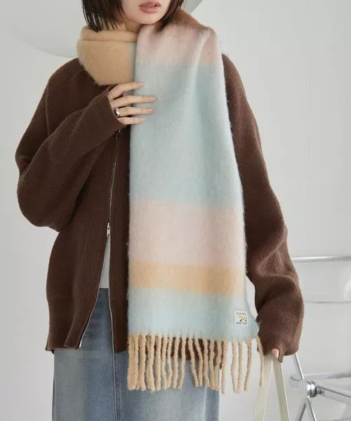 預購🇯🇵 THE FOX 標籤寬版流蘇圍巾