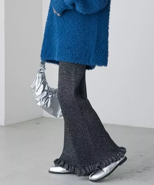 預購🇯🇵羅紋針織荷葉邊喇叭褲