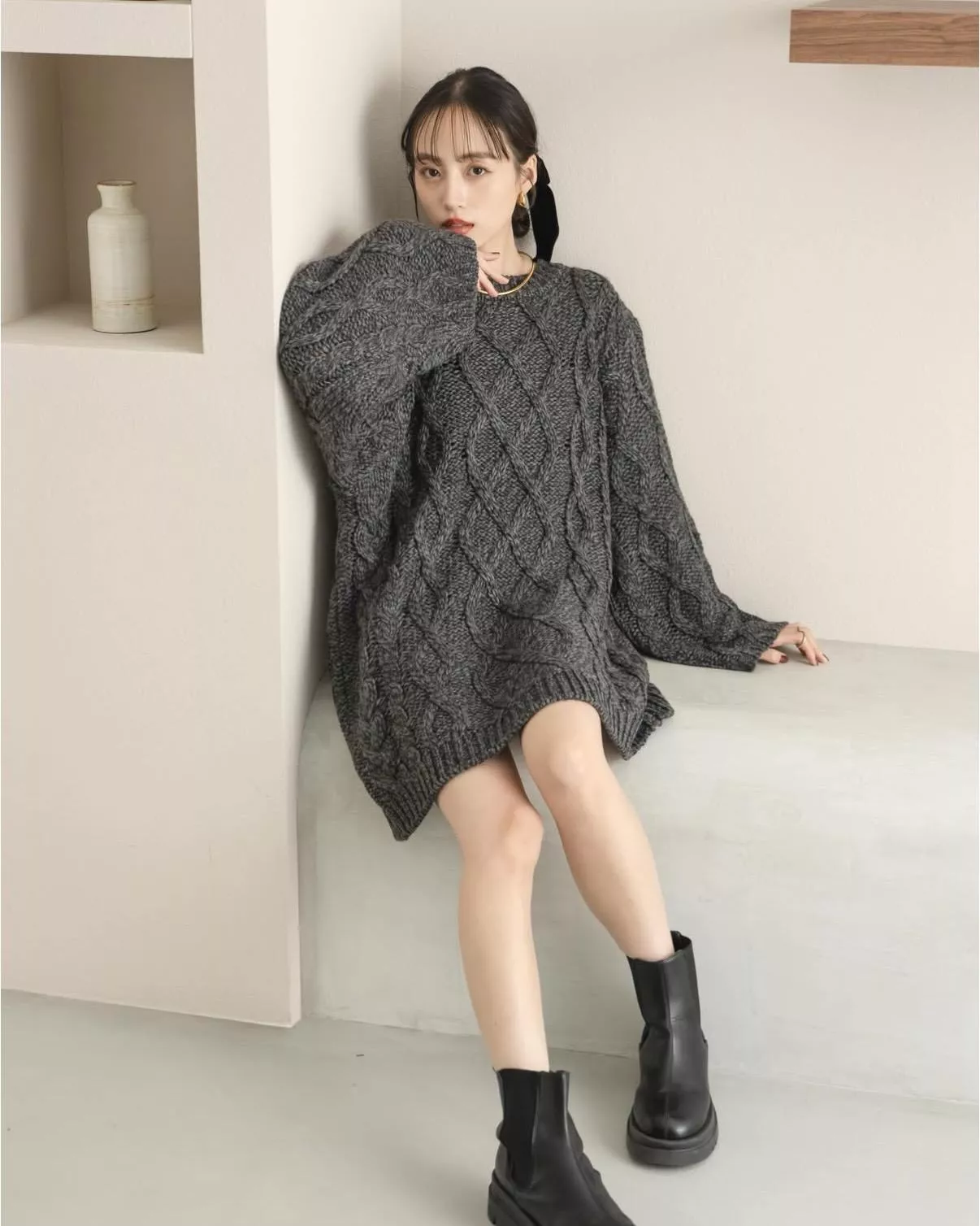 預購🇯🇵Hinari 麻花長版圓領衫