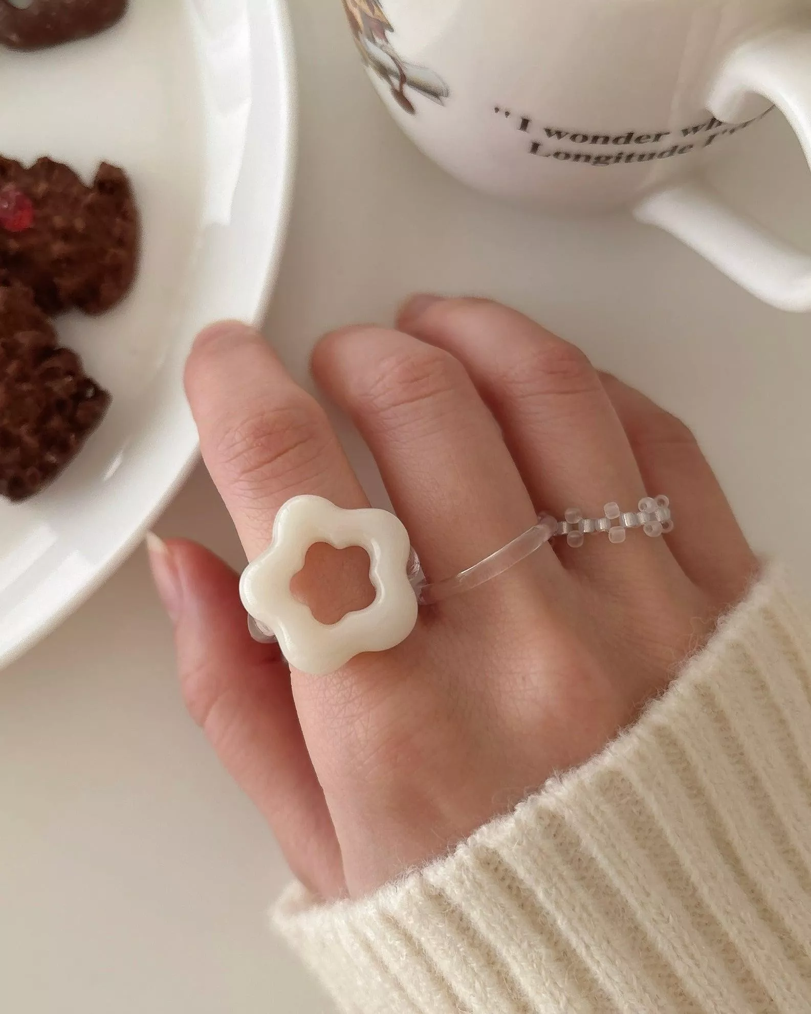 預購🇯🇵日本 Soufflé Flower 泡泡之花✿手工戒｜奶白透明