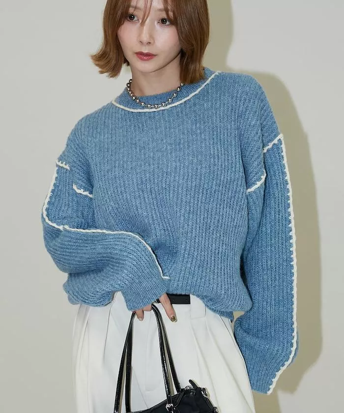 預購🇯🇵立體跳色粗線針織上衣