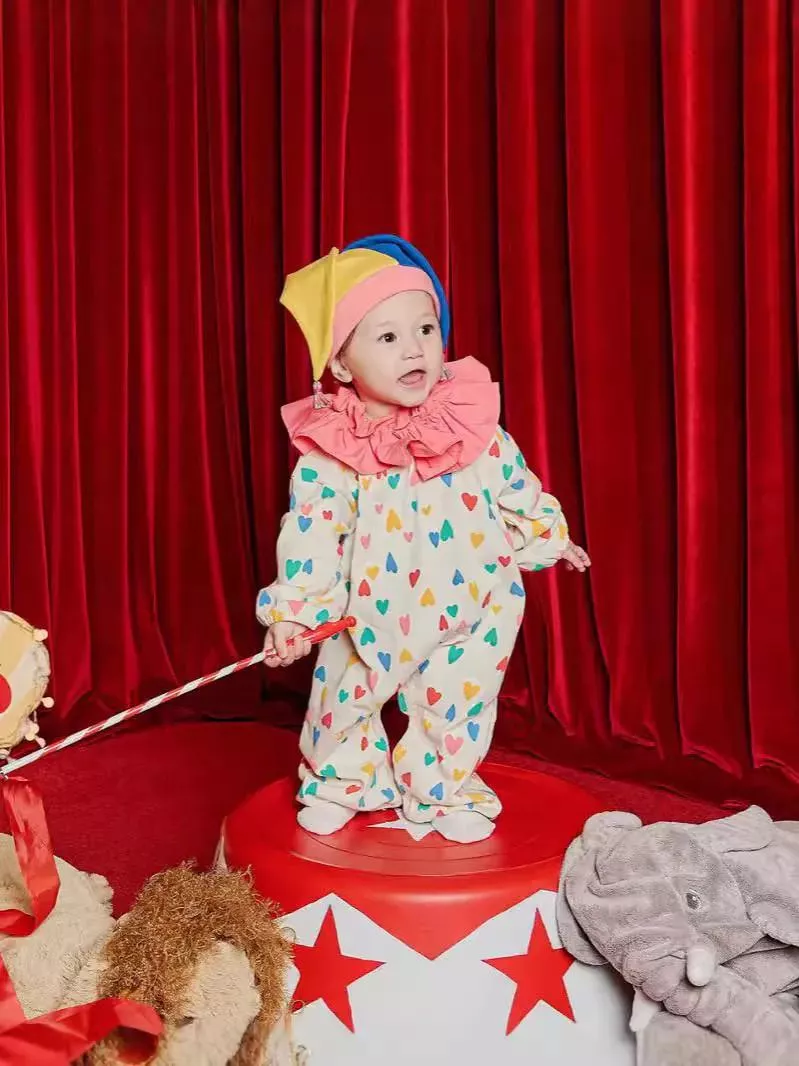 《AB558》 韓版ins馬戲團小丑造型爬服+帽子 (66-90)