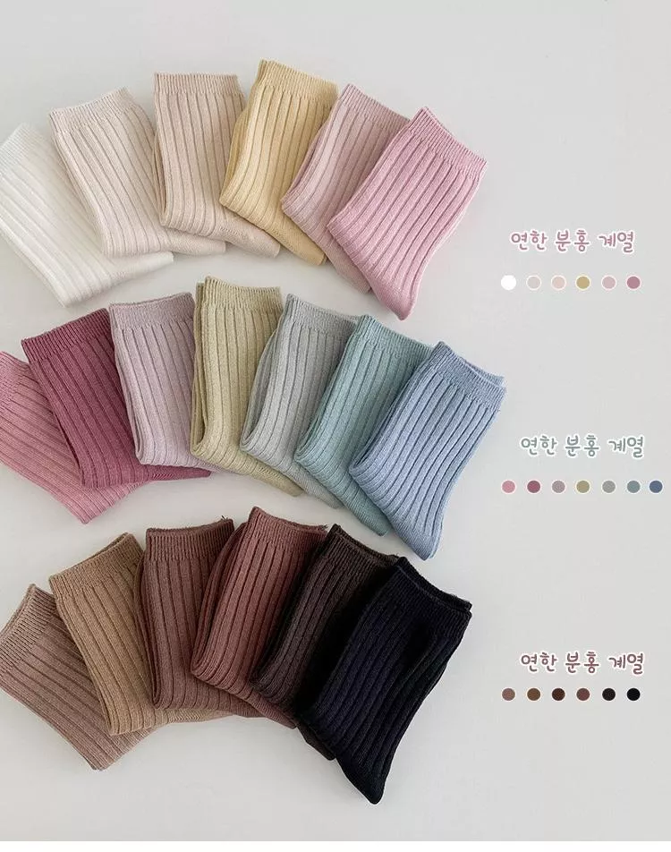 《AB519》純色透氣針棉中筒襪