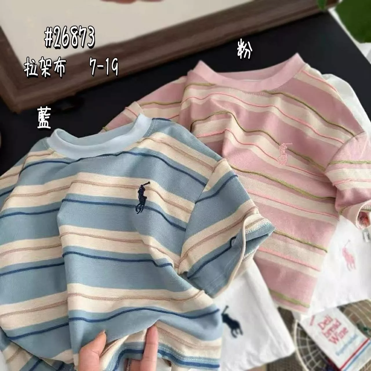 (現貨不用等) 26873 橫條紋拼色刺繡馬短袖上衣