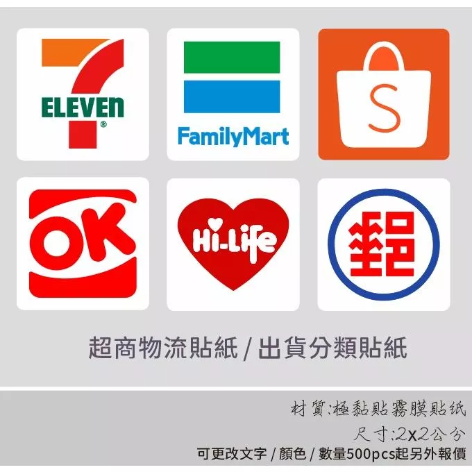 S12 新品特價 超商貼紙 超商 出貨貼紙 物流超商 分類貼紙  711 全家 萊爾富 OK 店到店  郵局 方形2公分