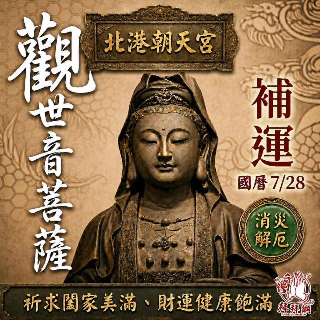 補現世財富！【7/28北港朝天宮 觀音菩薩】冤親債主 補財庫 身體健康 求子安產 事業學業順利 化解官司 求姻緣