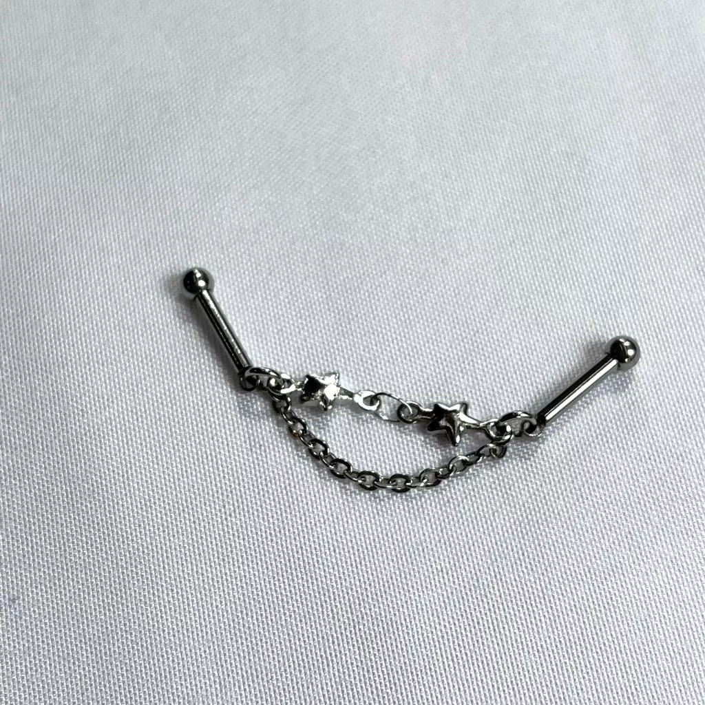 阿君的店｜316L醫療鋼抗過敏 星星鏈條工業環耳橋雙耳骨貫穿耳骨環