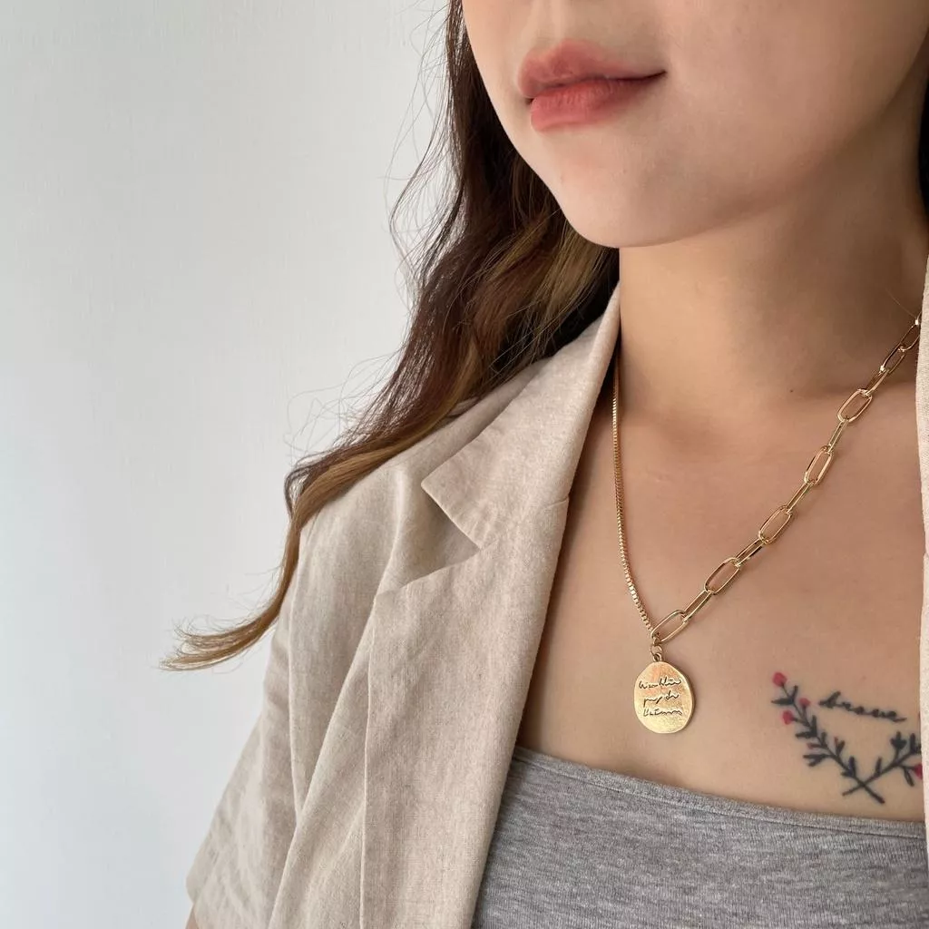 幸運硬幣 不對稱造型合金項鍊