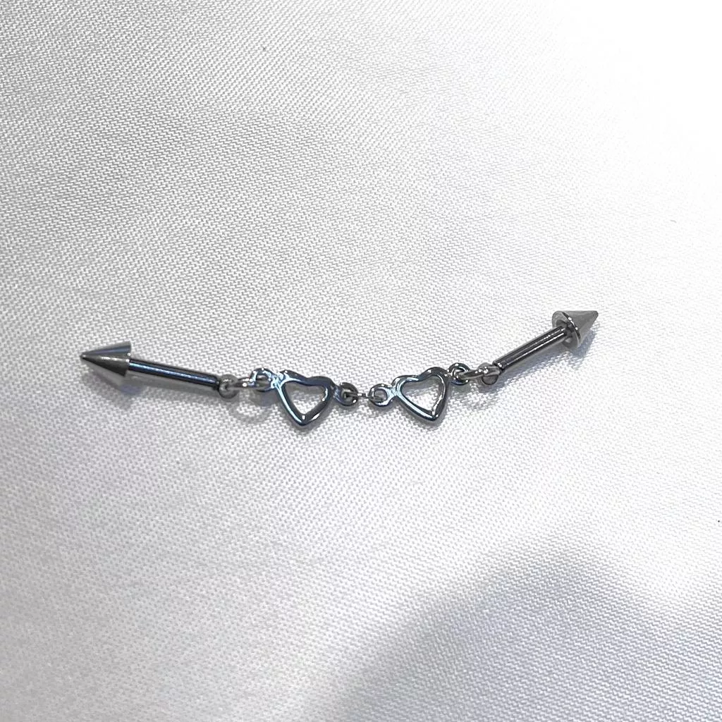 阿君的店｜316L醫療鋼抗過敏 愛心摟空工業環耳橋雙耳骨貫穿耳骨環