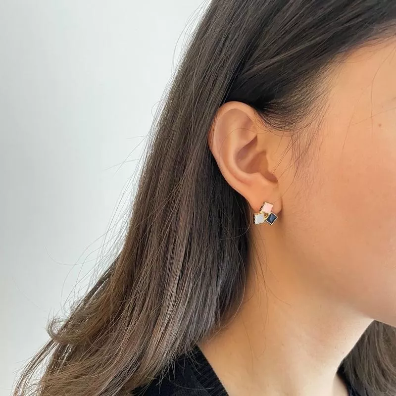 阿君的店 完美主義 S925銀耳針 莫蘭迪色方塊造型耳環(2色)