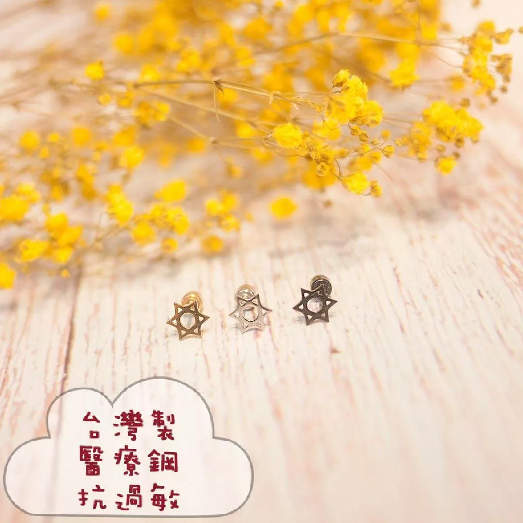 台灣製 MIT 316不鏽鋼抗過敏 星星鏤空造型後鎖耳環