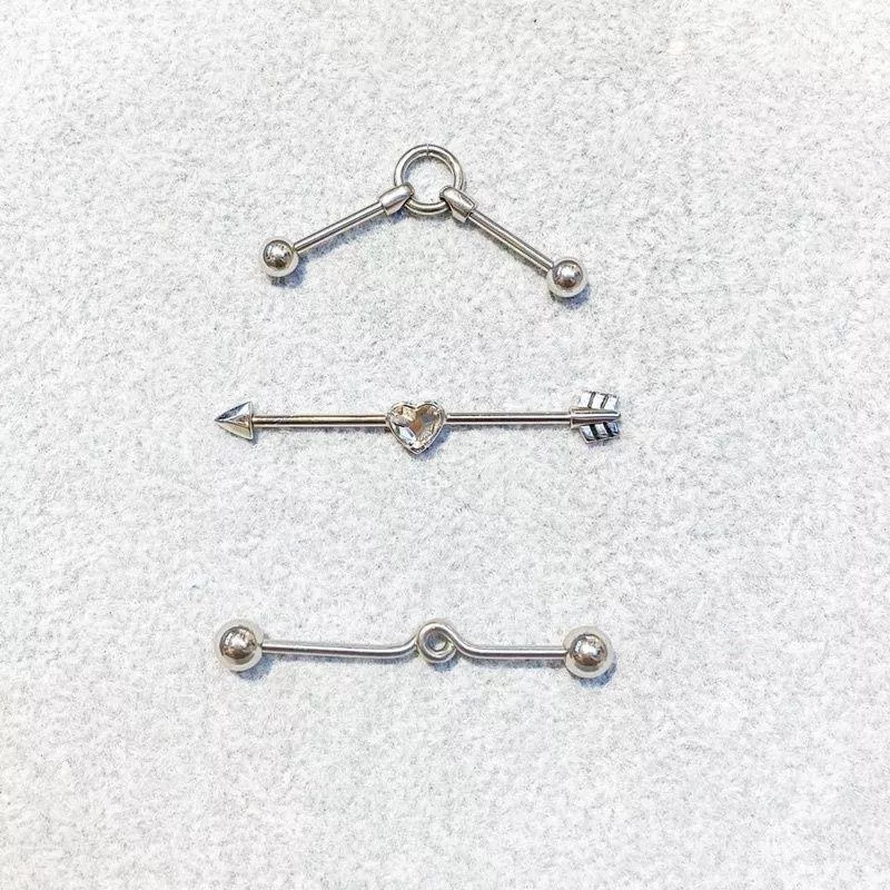 阿君的店 316L醫療鋼工業環 貫穿耳骨環 雙耳骨耳釘