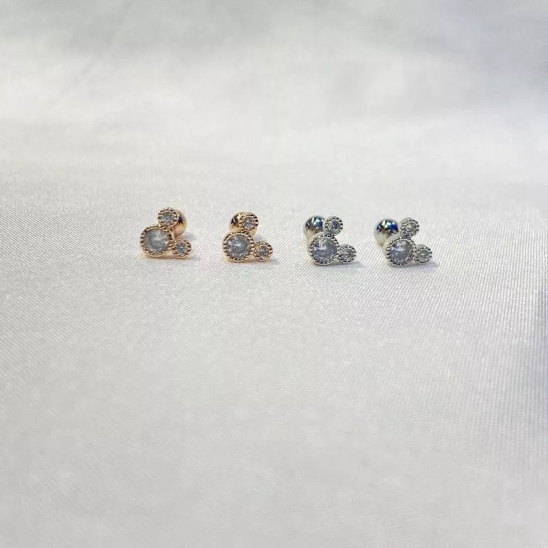 阿君的店 鋼針後鎖 米奇造型細針水鑽耳環耳釘