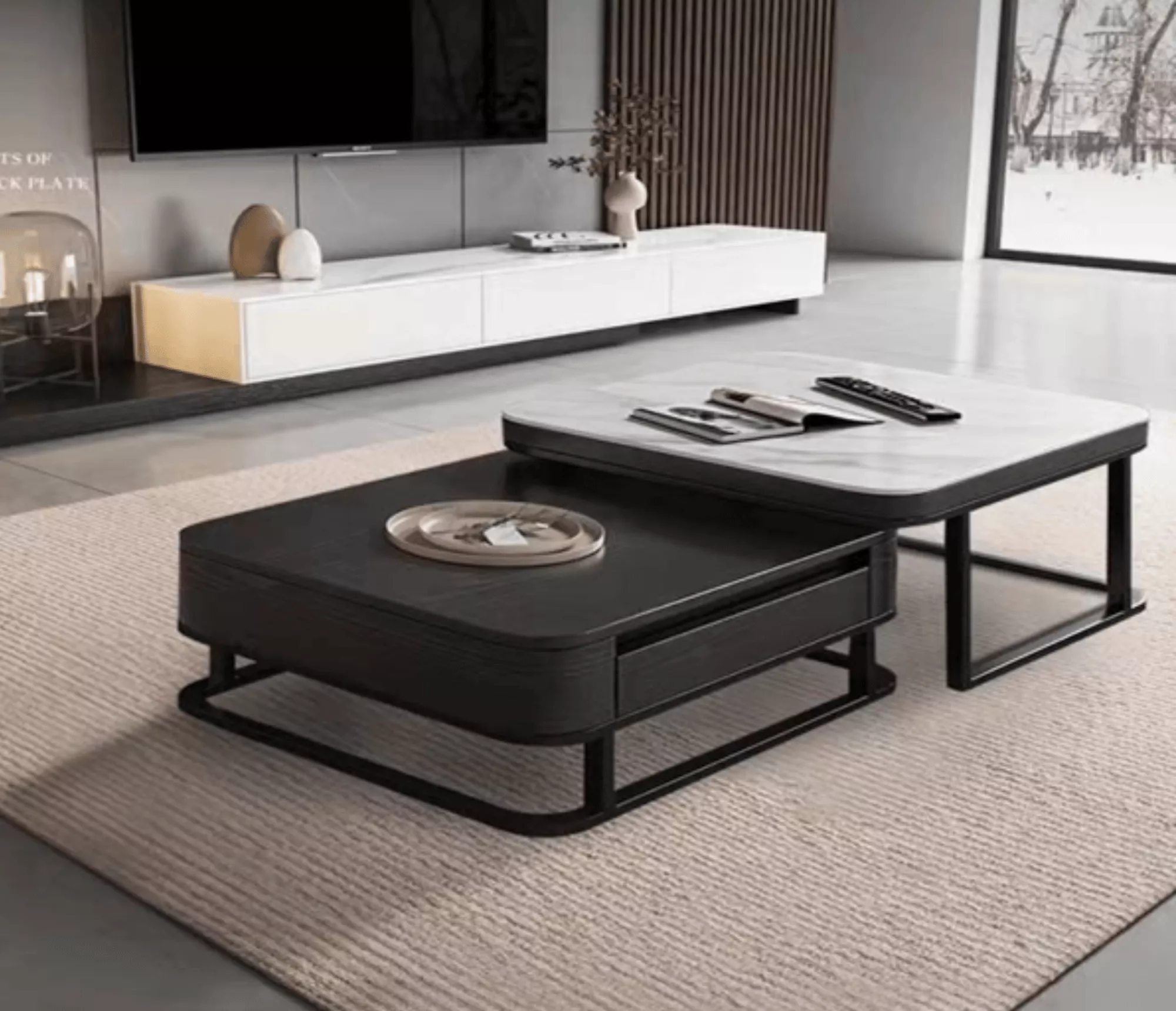 EDGE岩線系列｜雙岩板茶几＋電視櫃組