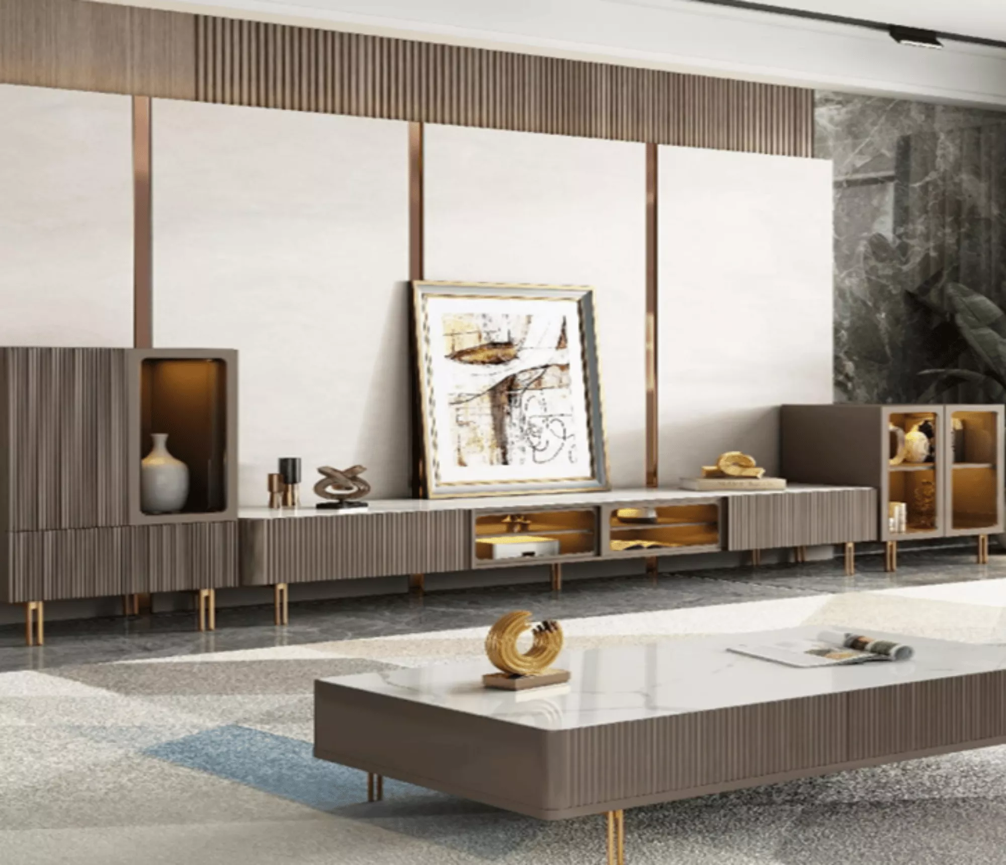 MOOD雪峰系列｜亮光雪山石茶几＋電視櫃組