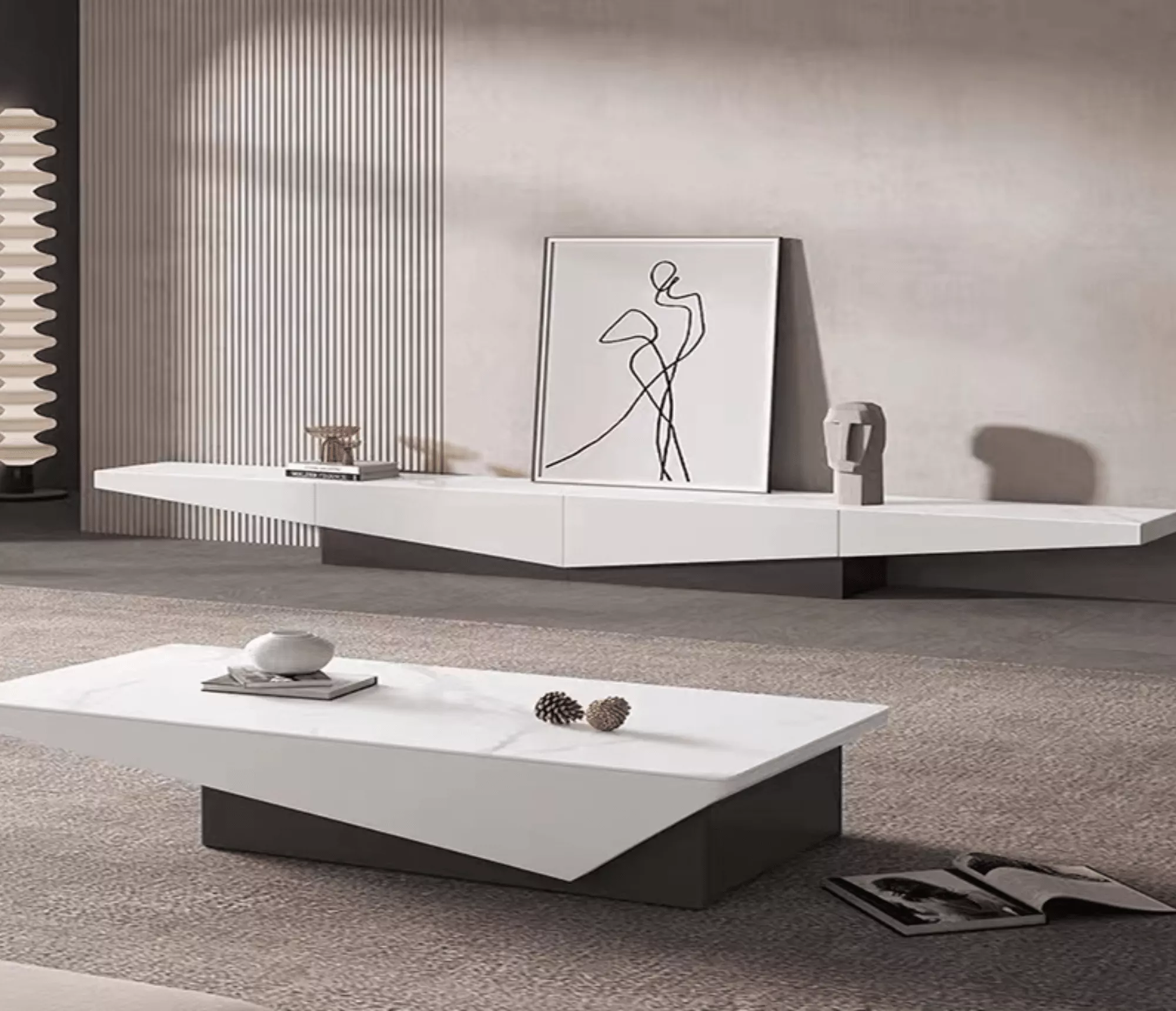 極簡浮島｜斜角茶几電視櫃組