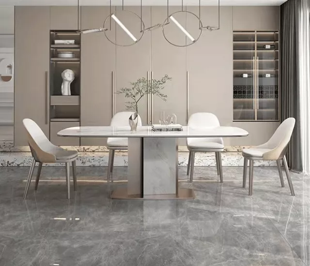 月映岩光｜霧銀岩板餐桌