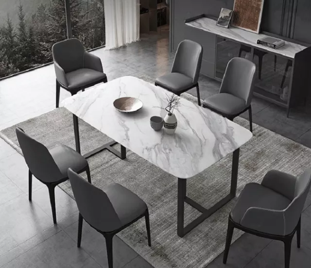 極簡凝灰｜現代岩板餐桌