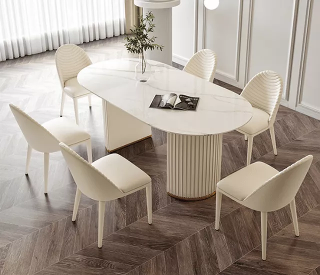 奶霧月影｜岩板圓角餐桌