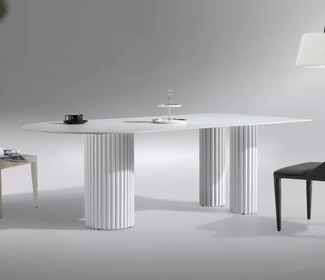 霧白琴柱｜岩板長方餐桌