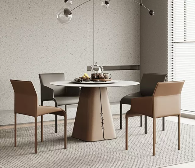 暮影之圓｜馬鞍皮岩板圓餐桌