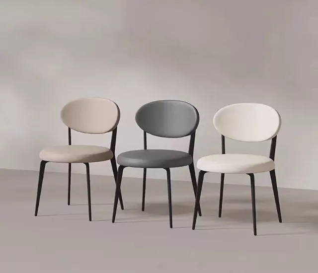 曖影斜月｜圓背皮革餐椅