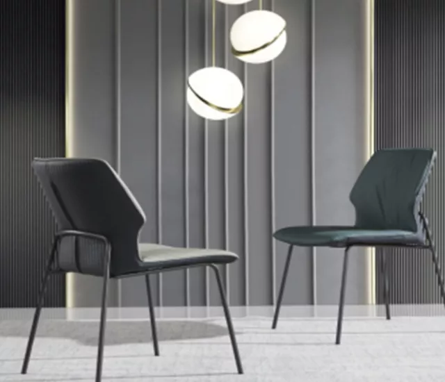 夜紗輪廓｜霧黑皮革弧背餐椅