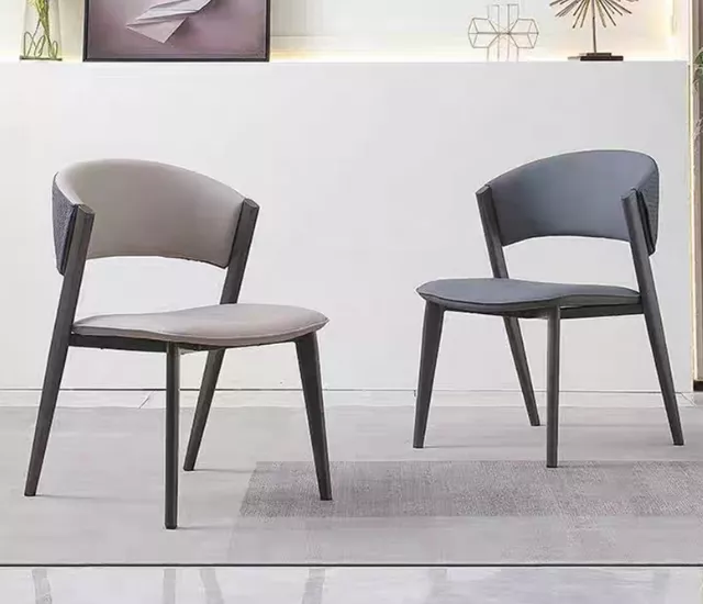 晨雲剪影｜灰調皮革撞色餐椅