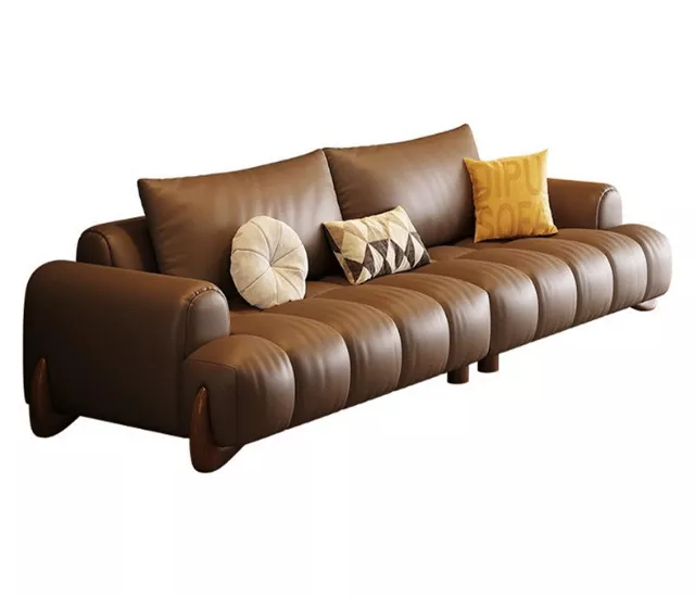 榛果圓語｜橘棕科技布圓弧五人沙發