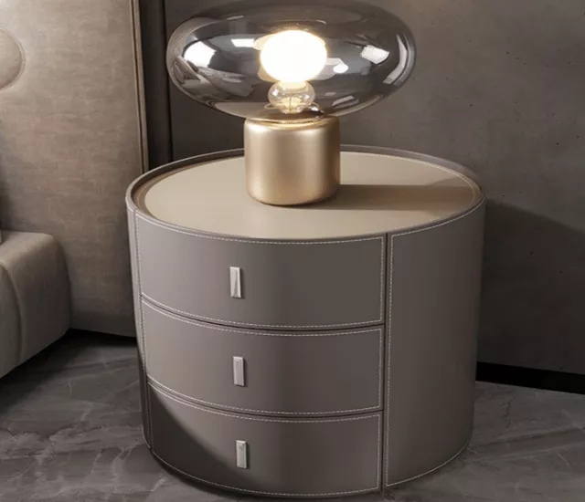 柔影圓語｜圓形馬鞍皮床頭櫃