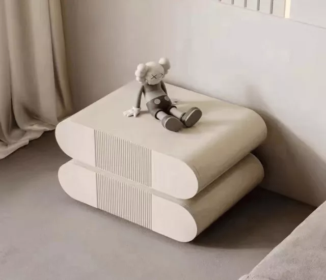 奶油圓融｜雙層曲線床頭櫃