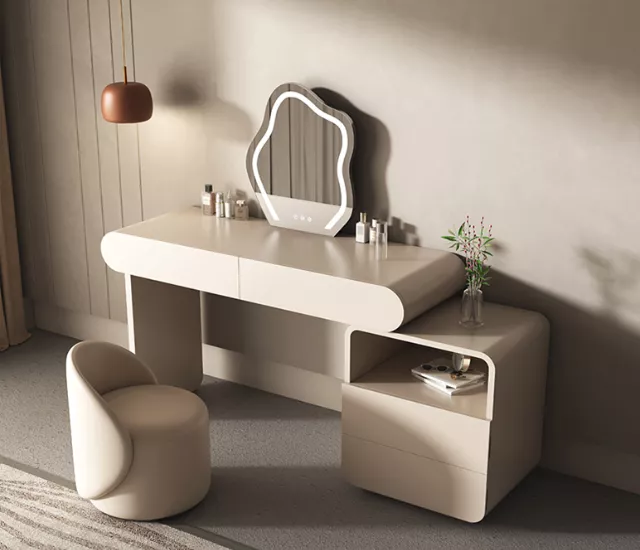 極簡岩板妝台組（妝台＋抽櫃＋椅凳＋鏡子）
