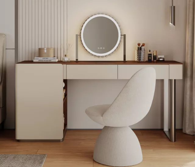 中古奶油風妝台組（妝台＋鏡子＋椅子）