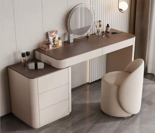 中古復古木皮妝台組（妝台＋鏡子＋椅子）