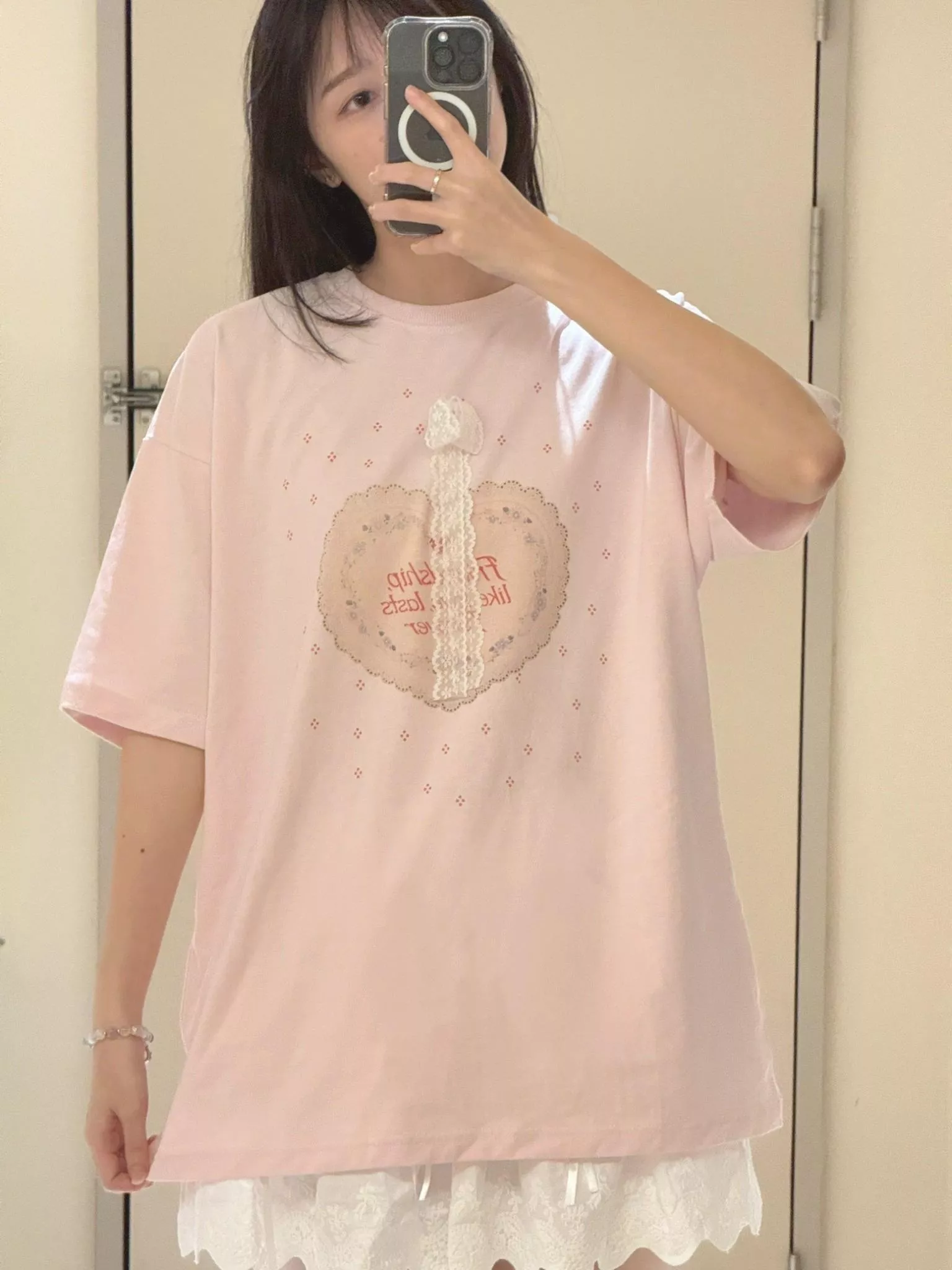 蕾絲蝴蝶結短袖T恤