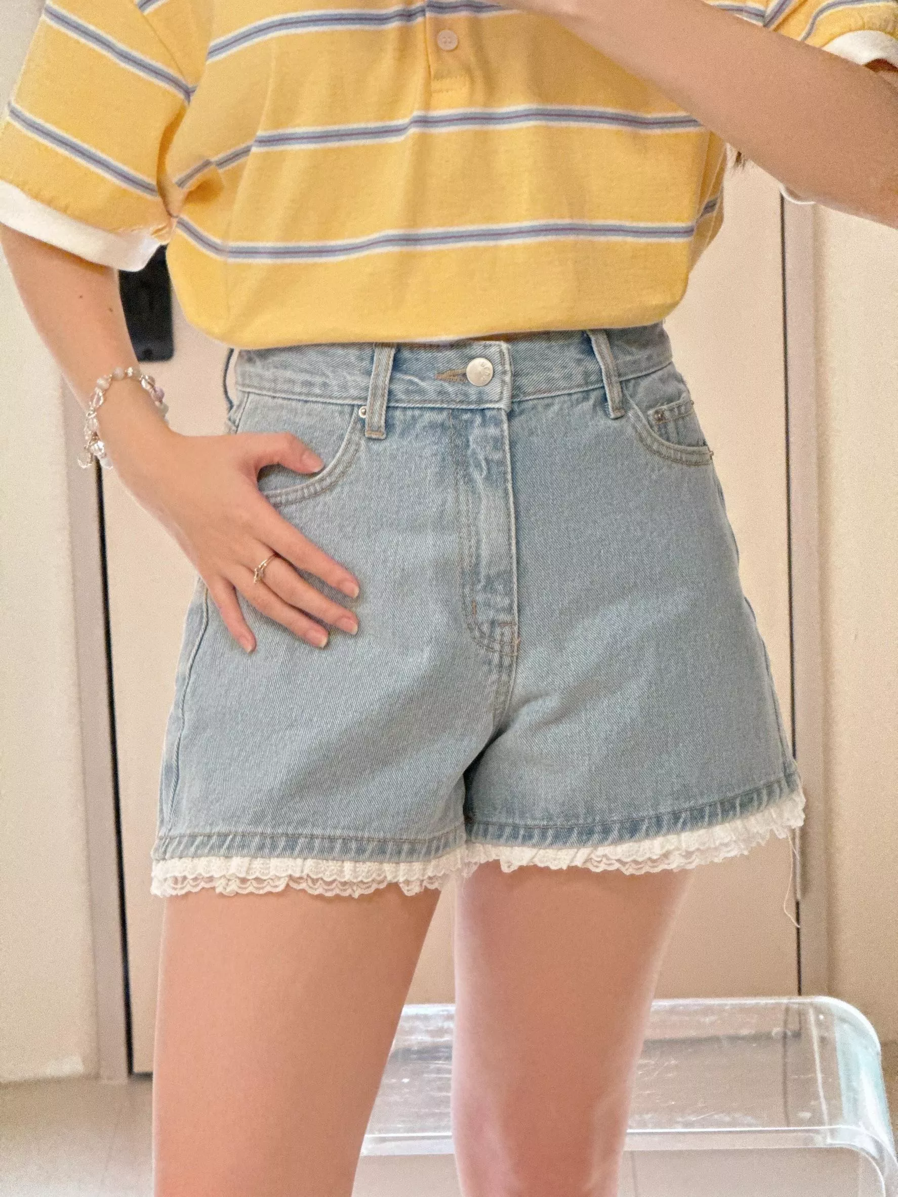牛仔蕾絲短褲